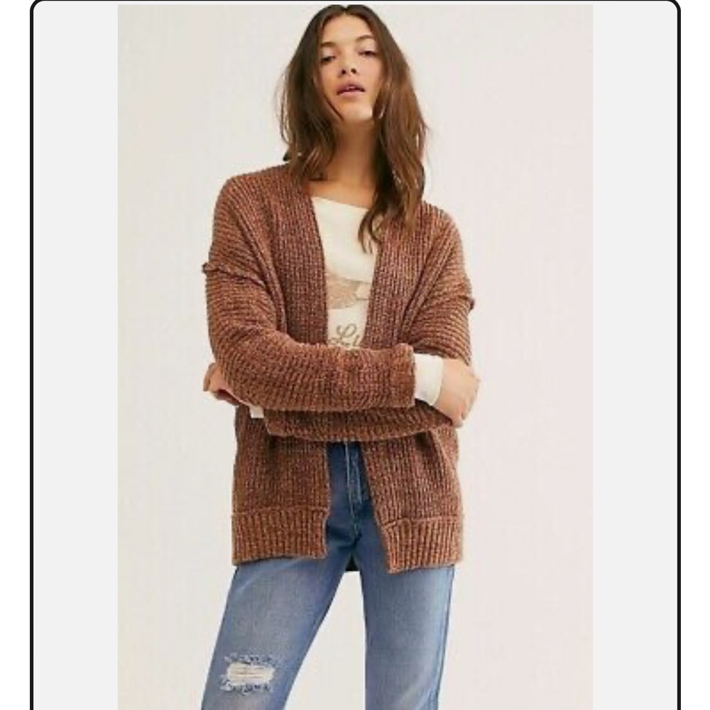 Free People High Hopes Open Cardigan Marbled Rib Knit Sweater Medium